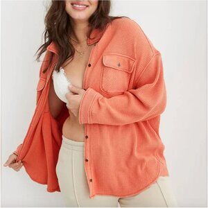 Aerie Orange Lumberjane Button Down Shirt for Women